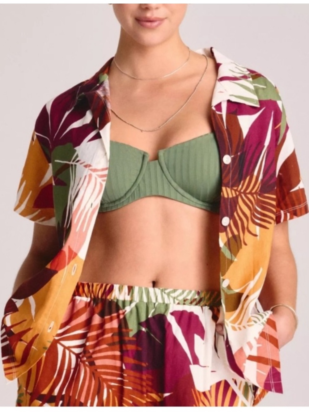 Vitamin A Button Front Short Sleeve Linen Palm Leaf Shirt Size XXL New